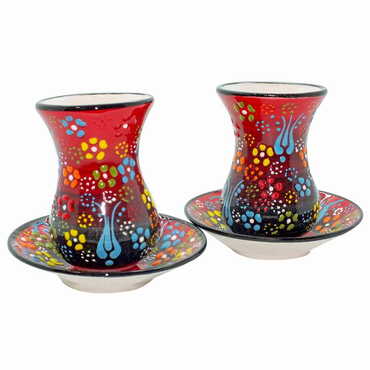 Myros - Turkish Ceramic Relief Tea Set of 2 Pcs