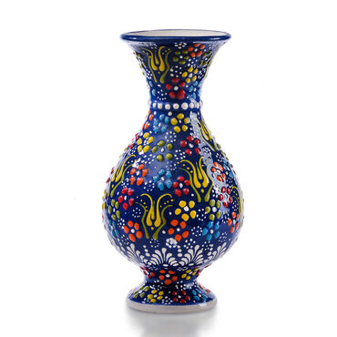 Turkish Ceramic Relief Vase 15 Cm - Thumbnail