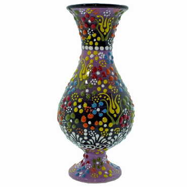 Turkish Ceramic Relief Vase 15 Cm - Thumbnail