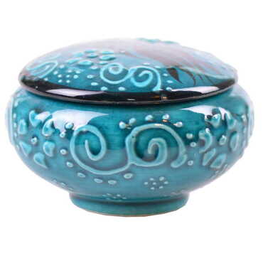 Turkish Ceramic Round Jewelry Box Small Size - Thumbnail