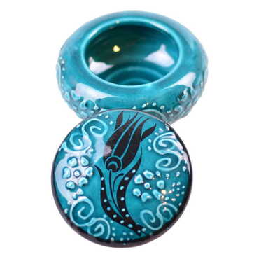 Turkish Ceramic Round Jewelry Box Small Size - Thumbnail