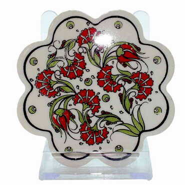 Turkish Ceramic Serigraphy Daisy Coaster 103 mm - Thumbnail