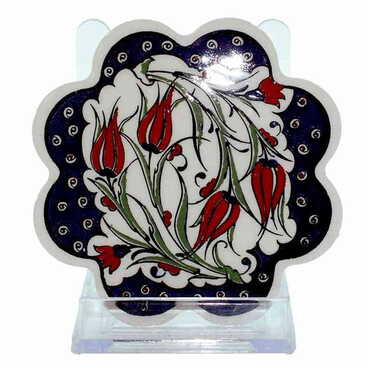 Turkish Ceramic Serigraphy Daisy Coaster 103 mm - Thumbnail