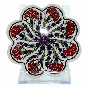 Turkish Ceramic Serigraphy Daisy Coaster 103 mm - Thumbnail