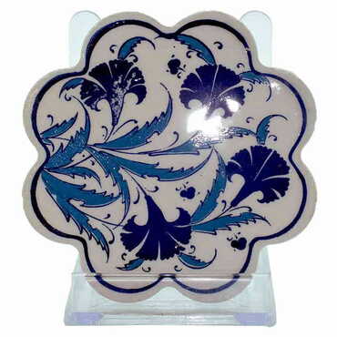 Turkish Ceramic Serigraphy Daisy Coaster 103 mm - Thumbnail