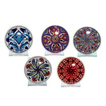 Turkish Ceramic Serigraphy Round Coaster 95 mm - Thumbnail