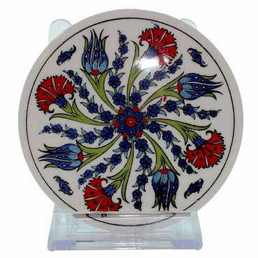 Turkish Ceramic Serigraphy Round Coaster 95 mm - Thumbnail