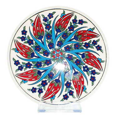 Turkish Ceramic Serigraphy Round Trivet 167 mm - Thumbnail