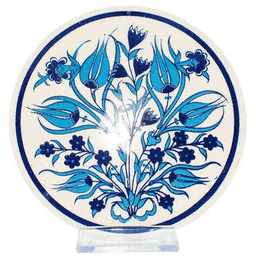 Turkish Ceramic Serigraphy Round Trivet 167 mm - Thumbnail