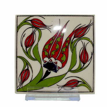 Turkish Ceramic Serigraphy Square Coaster 100 mm - Thumbnail