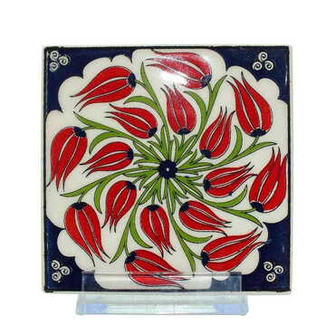 Turkish Ceramic Serigraphy Square Coaster 100 mm - Thumbnail