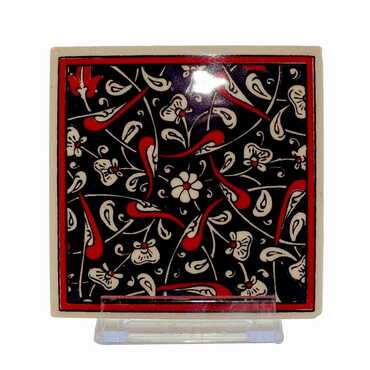 Turkish Ceramic Serigraphy Square Coaster 100 mm - Thumbnail