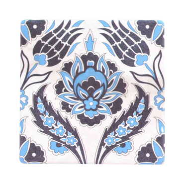 Turkish Ceramic Serigraphy Square Coaster 100 mm - Thumbnail