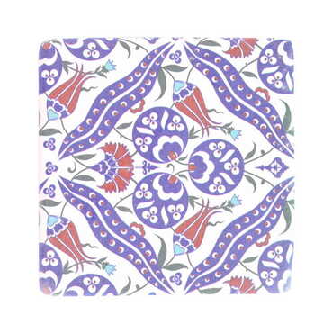 Turkish Ceramic Serigraphy Square Coaster 100 mm - Thumbnail