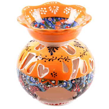 Myros - Turkish Ceramic Special Relief Censer and Oil Burner Small Size