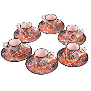 Myros - Turkish Ceramic Special Relief Coffee Cup Set of 6 Pcs