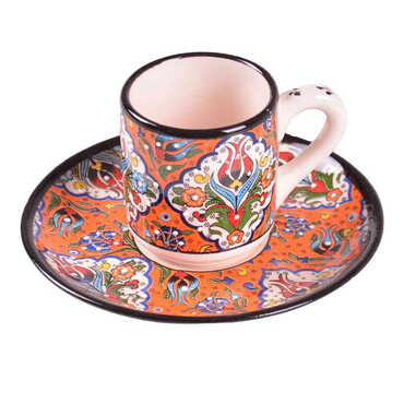 Turkish Ceramic Special Relief Coffee Cup Set of 6 Pcs - Thumbnail