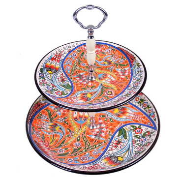 Turkish Ceramic Special Relief Cookie Stand of 2 pcs - Thumbnail