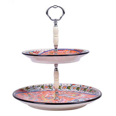 Turkish Ceramic Special Relief Cookie Stand of 2 pcs - Thumbnail