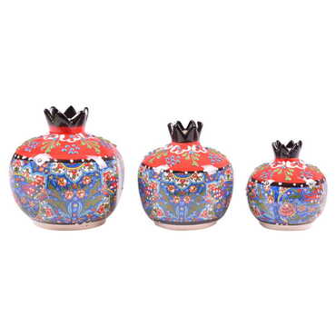 Myros - Turkish Ceramic Special Relief Pomegranate Set of 3 pcs