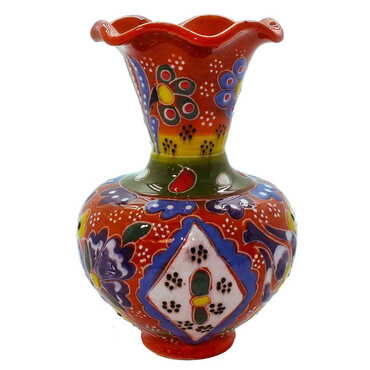 Turkish Ceramic Traditional Relief Vase 10 Cm - Thumbnail