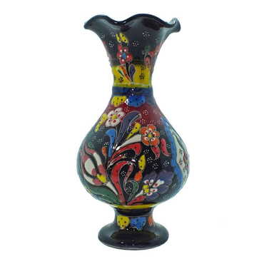 Turkish Ceramic Traditional Relief Vase 15 Cm - Thumbnail