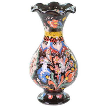 Turkish Ceramic Traditional Relief Vase 20 Cm - Thumbnail