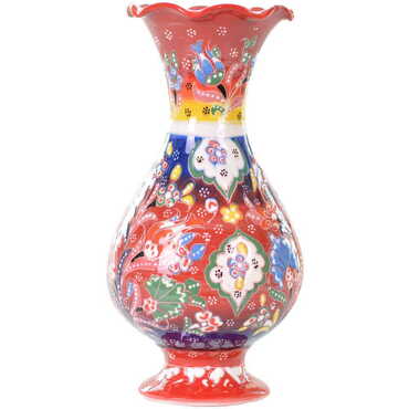 Turkish Ceramic Traditional Relief Vase 25 Cm - Thumbnail