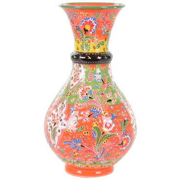 Turkish Ceramic Traditional Relief Vase 30 Cm - Thumbnail