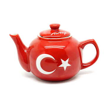 Myros - Turkish Ceramic Turkish Flag Printed Tea Pot