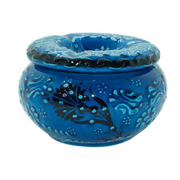 Myros - Turkish Ceramic Turquoise Ashtray with Lid Big Size