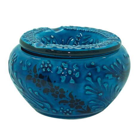 Turkish Ceramic Turquoise Ashtray with Lid Small Size