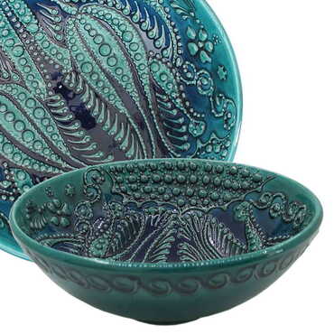 Turkish Ceramic Turquoise Bowl 16 Cm - Thumbnail