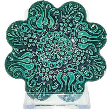 Turkish Ceramic Turquoise Coaster 110 mm - Thumbnail