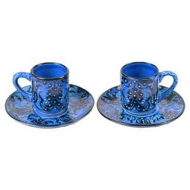 Turkish Ceramic Turquoise Coffee Glass Set of 2 Pcs - Thumbnail