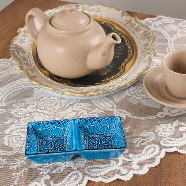 Myros - Turkish Ceramic Turquoise Duo Divide Snack Platter