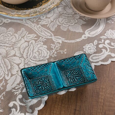 Turkish Ceramic Turquoise Duo Divide Snack Platter