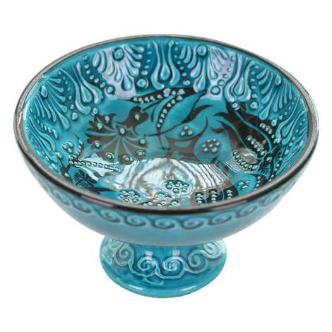 Turkish Ceramic Turquoise Footed Bowl 13cm