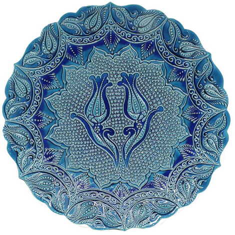 Turkish Ceramic Turquoise Plate 43 Cm