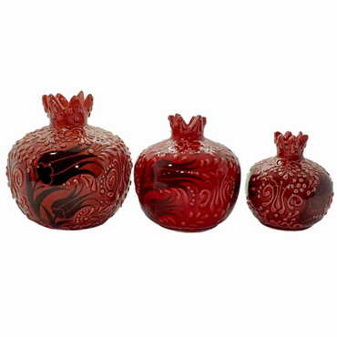 Myros - Turkish Ceramic Turquoise Pomegranate Figurine Set of 3 Pcs