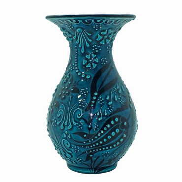 Myros - Turkish Ceramic Turquoise Slim Vase 15 Cm