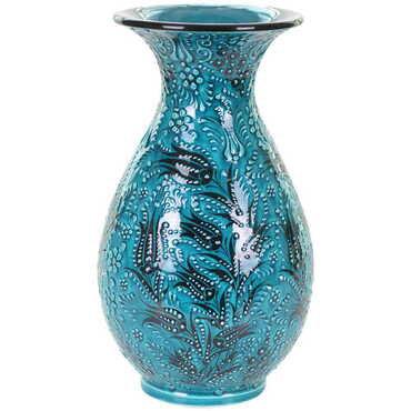 Myros - Turkish Ceramic Turquoise Slim Vase 30 Cm