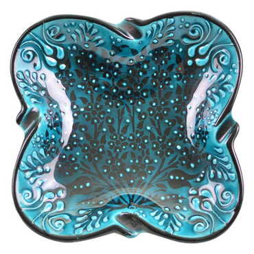 Myros - Turkish Ceramic Turquoise Square Ashtray Big Size