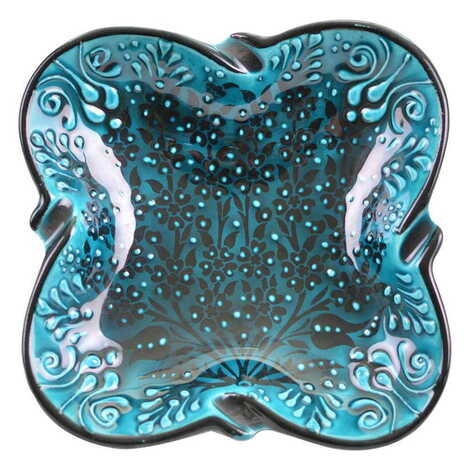 Turkish Ceramic Turquoise Square Ashtray Big Size - 1