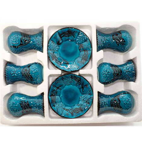 Turkish Ceramic Turquoise Tea Glass Set of 6 Pcs