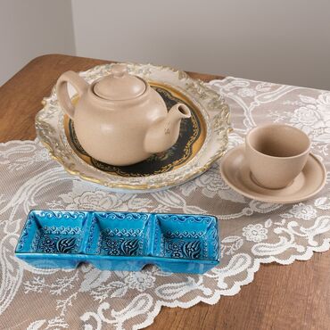 Turkish Ceramic Turquoise Triple Divide Snack Platter - Thumbnail