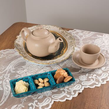 Turkish Ceramic Turquoise Triple Divide Snack Platter - Thumbnail