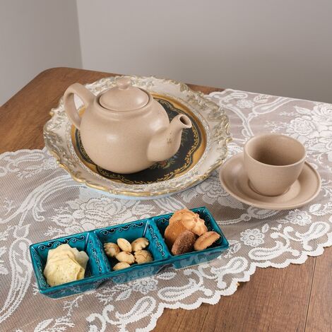 Turkish Ceramic Turquoise Triple Divide Snack Platter