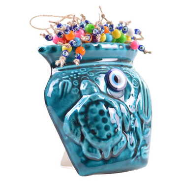 Turkish Ceramic Turquoise Wall Pot Hanging Accessory - Thumbnail