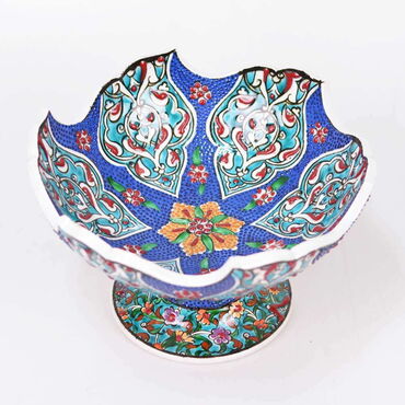 Turkish Ceramics Tezhip 20 cm Bowl with Stand - Thumbnail